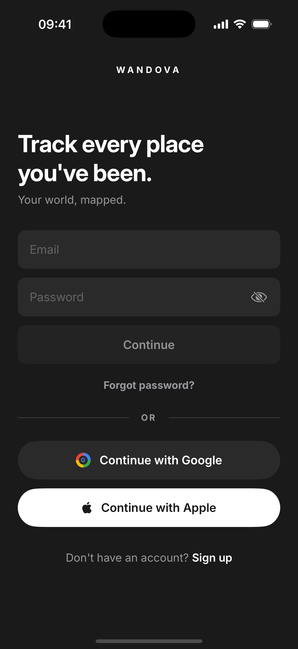 Auth screen — Google and Apple Sign-In